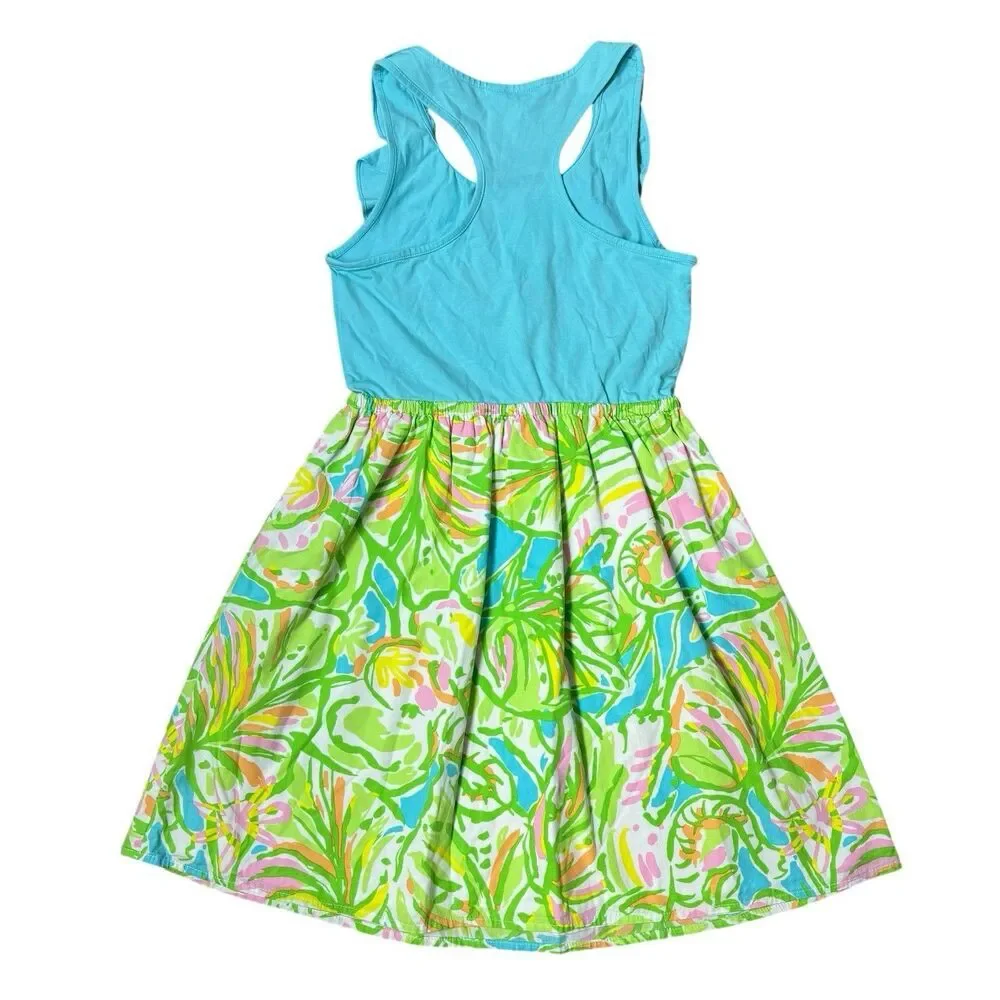 Lilly Pulitzer Little Lorraine Floral Dress Girls 12 Green Blue Summer Preppy
